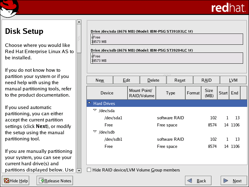 RAID 1 Partitions Ready, Pre-Device and Mount Point Creation