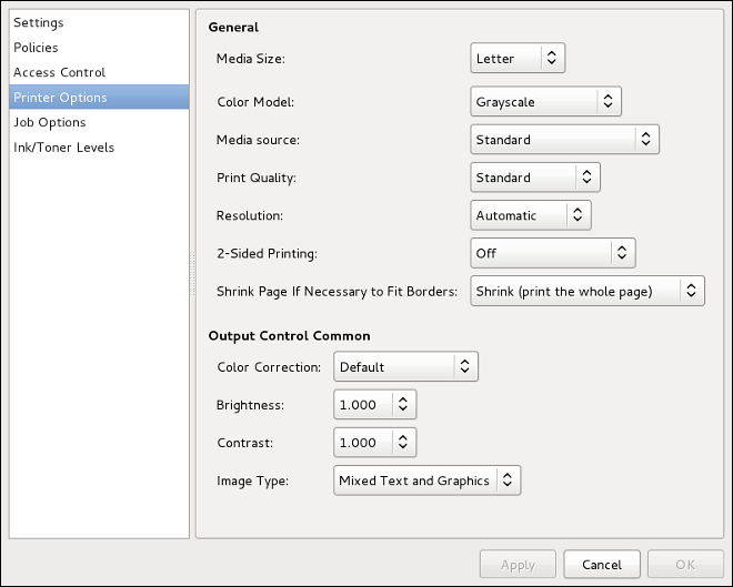 Printer Options Tab