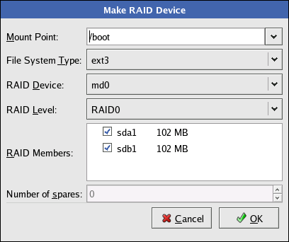 RAID デバイスの作成およびマウントポイントの割り当て