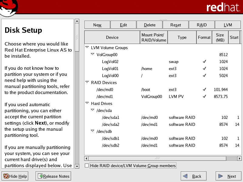 LVM 設定を使用した RAID の最終的なサンプル