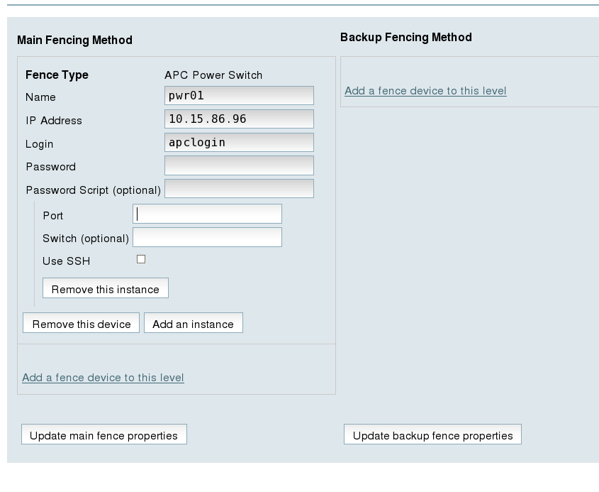 Adding Fence Device pwr01 to a Node