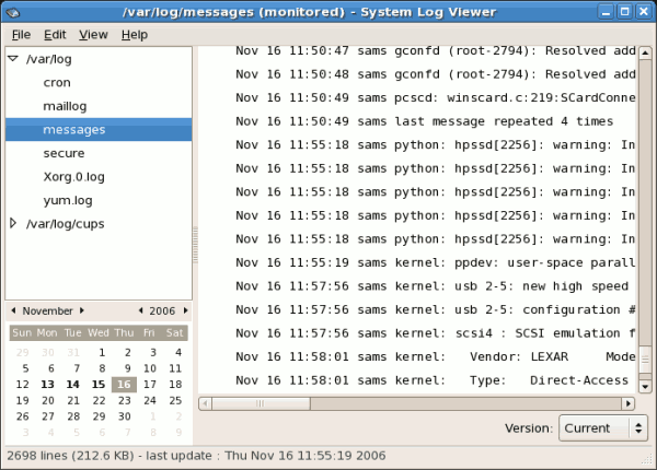 Log file contents after five seconds