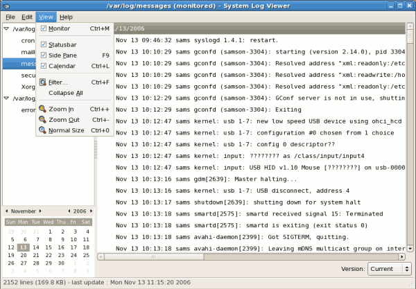 System Log Viewer - View Menu