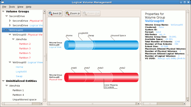 Logical and physical view of volume group