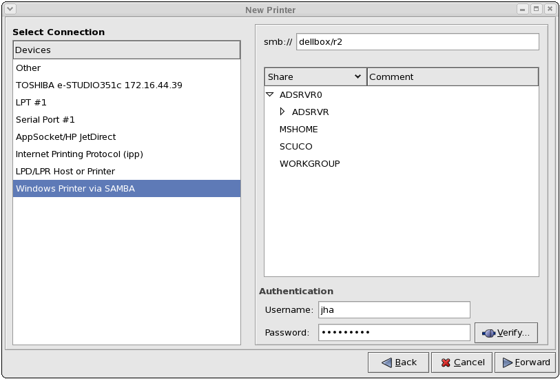 Adding a SMB Printer
