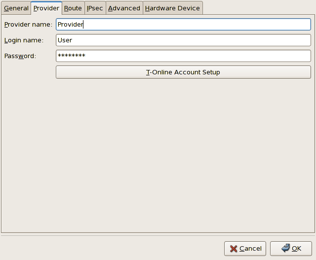 xDSL Configuration - Provider Tab