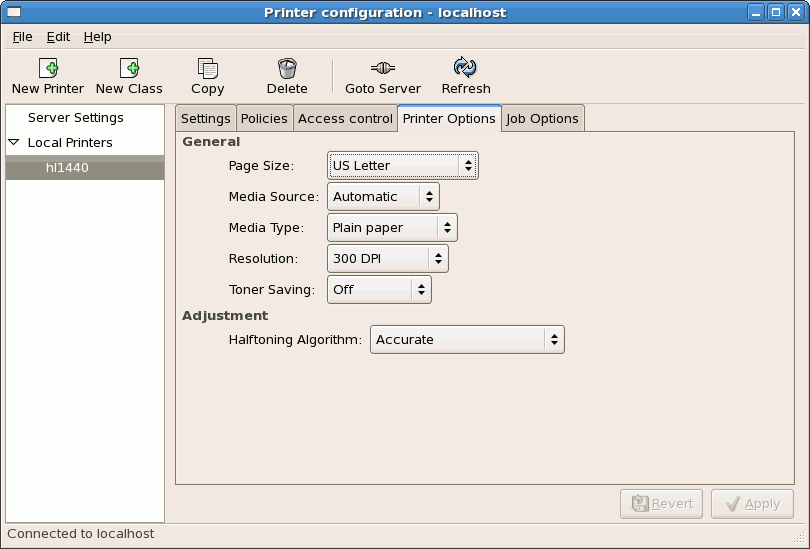 Printer Options Tab