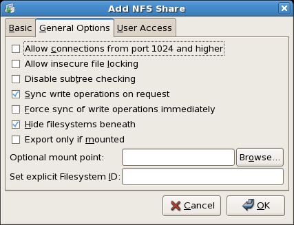 NFS の一般的なオプション