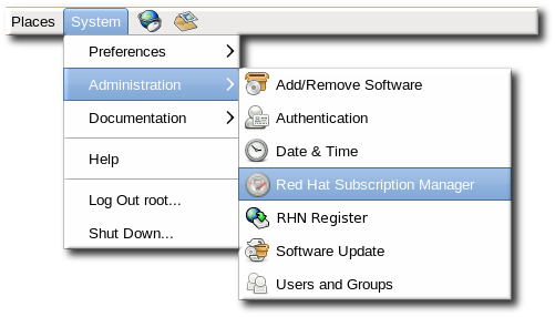 Red Hat Subscription Manager メニューオプション