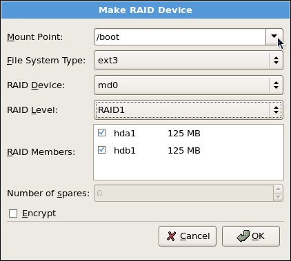 RAID デバイスの作成およびマウントポイントの割り当て