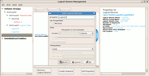 論理ボリュームの編集