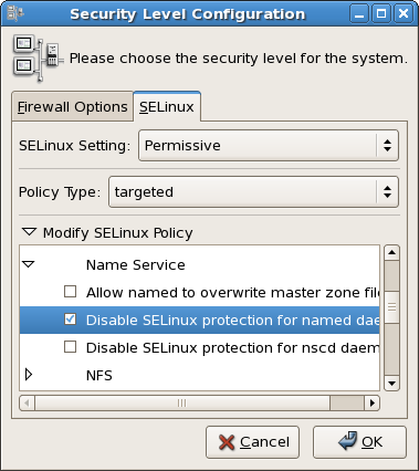 Security Level Configuration ダイアログボックスを使用してランタイムのブール値を変更します。