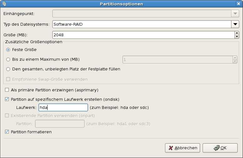 Software-RAID-Partition anlegen