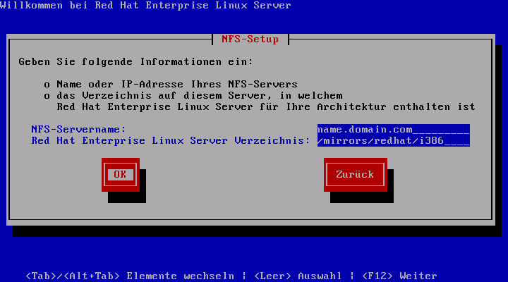 Dialogfeld NFS-Setup