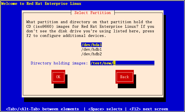 Selecting Partition Dialog for Hard Drive Installation