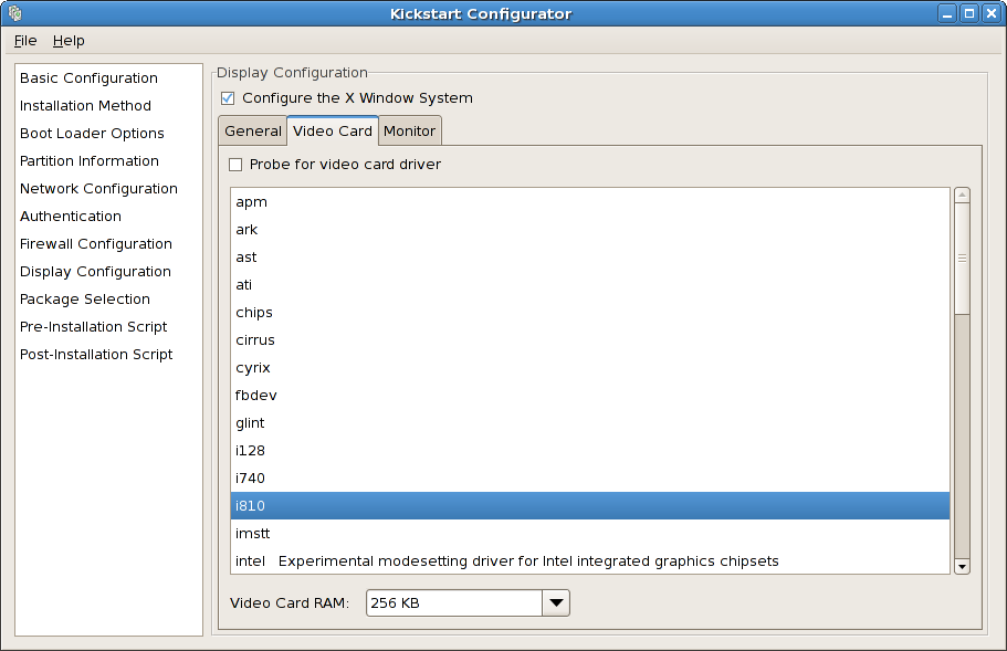 X Configuration - Video Card