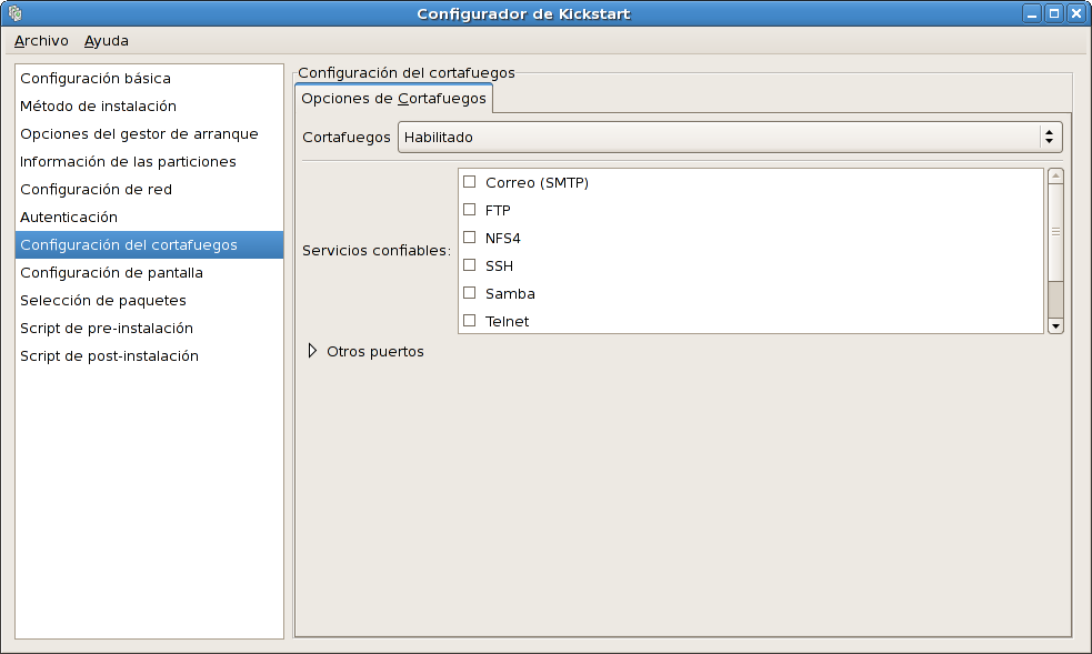 Configuración del cortafuegos