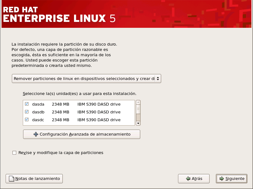 Configuración del particionamiento del disco