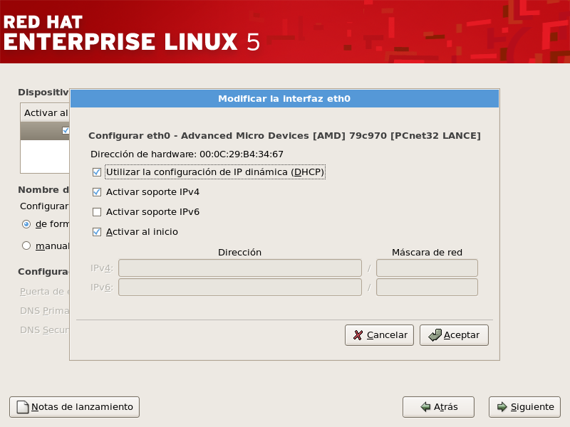 Modificación del dispositivo de red