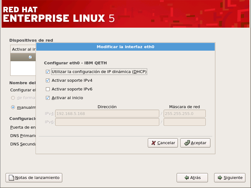 Modificación del dispositivo de red