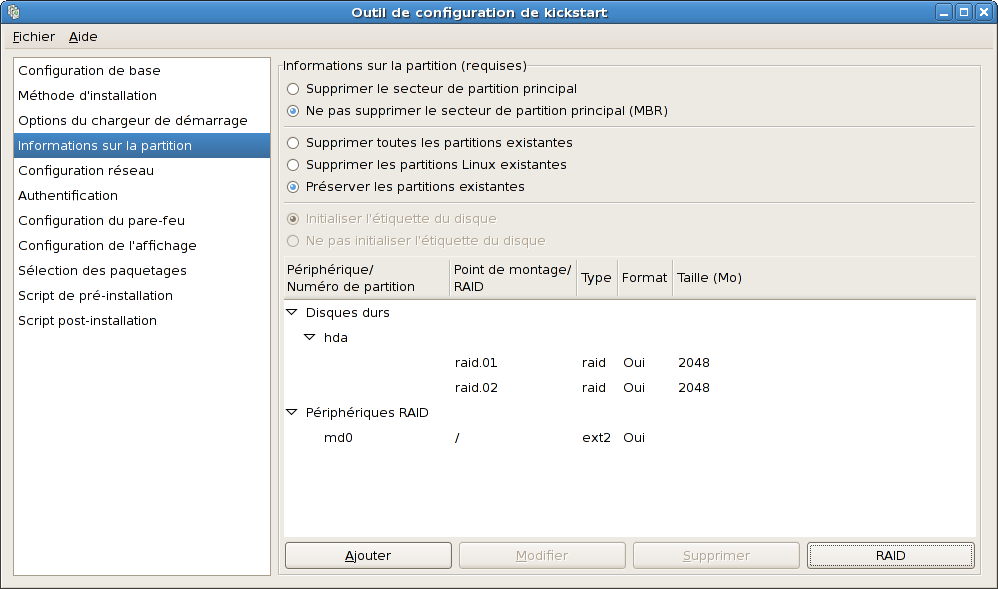 Informations sur les partitions