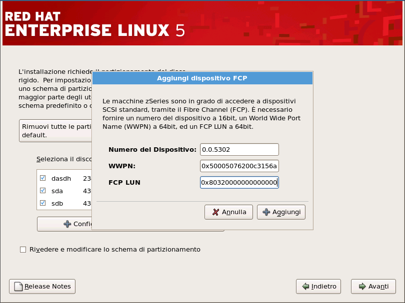 Configura dispositivo FCP