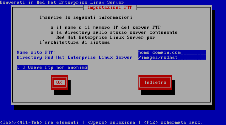 Finestra di configurazione di FTP