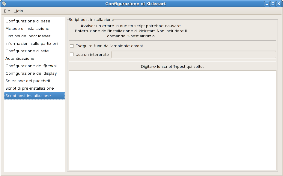 Script di post-installazione