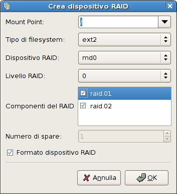 Creazione di un dispositivo RAID software