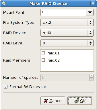 ソフトウェア RAID デバイスの作成