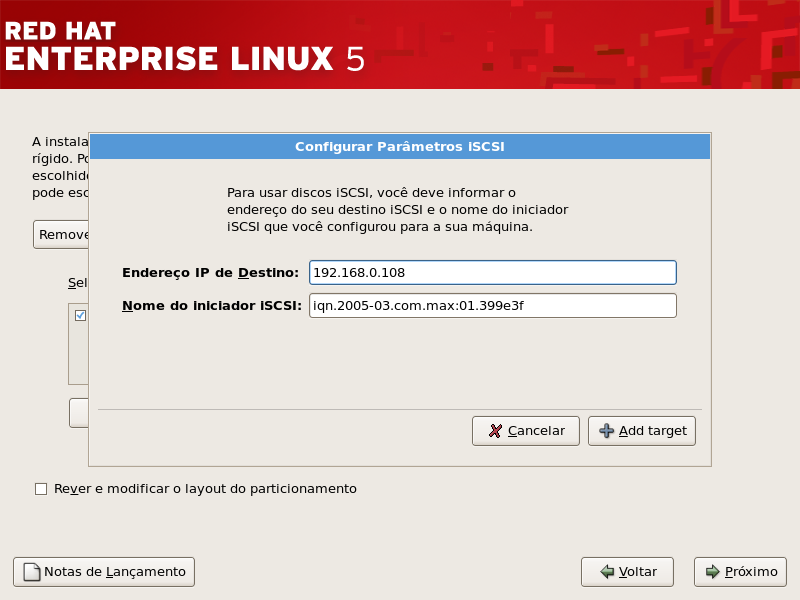 Configurar Parâmetros iSCSI