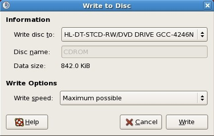 CD/DVD Creator 的 Write to Disc 对话框