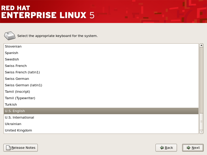 Keyboard selection during installation