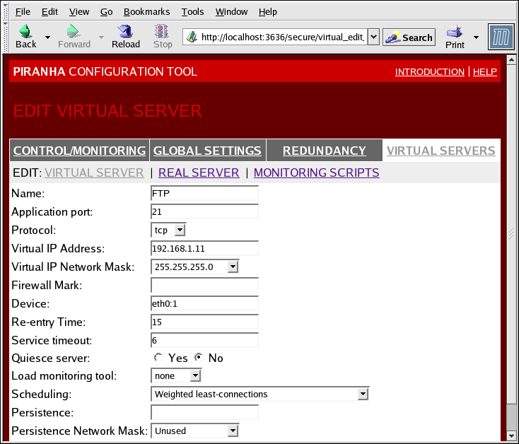 The VIRTUAL SERVERS Subsection