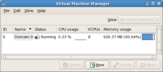 Die wiederhergestellte Sitzung des Virtual Machine Manager