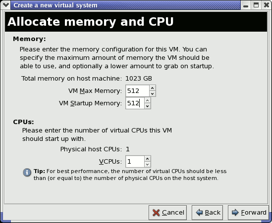 Speicher und CPU zuweisen