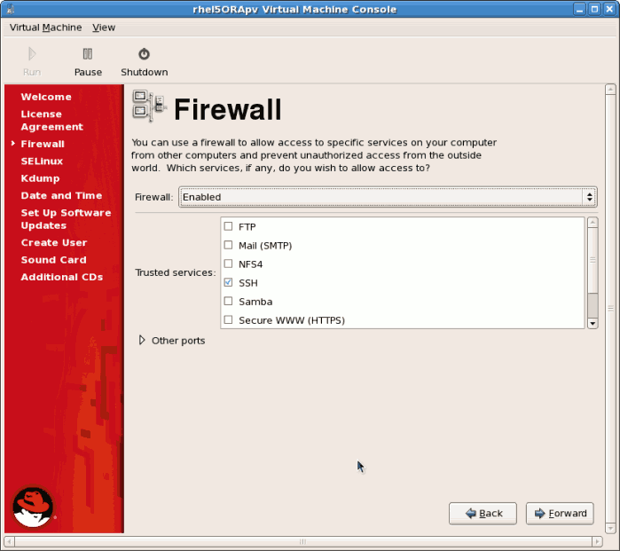 Отключить firewall red hat