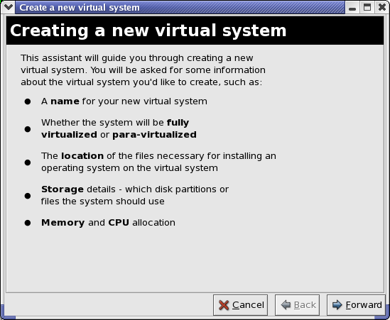 Assistant de création d'un nouveau système virtuel