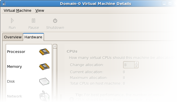 Visualizzazione finesra Hardware dei dettagli della macchina virtuale