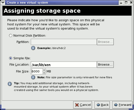 Assegnzione dello spazio di storage