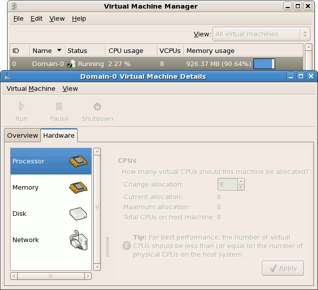 Visualizzazione assegnazione del processore