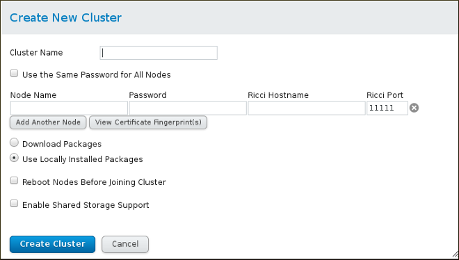 Clusters menu