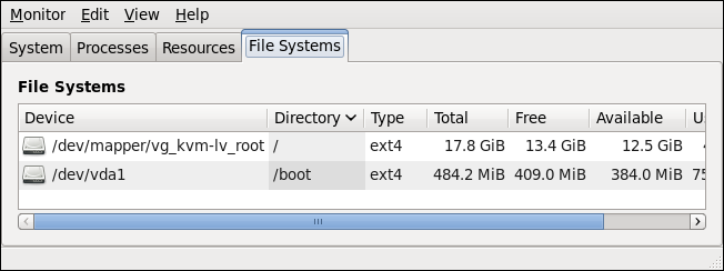 System Monitor — File Systems