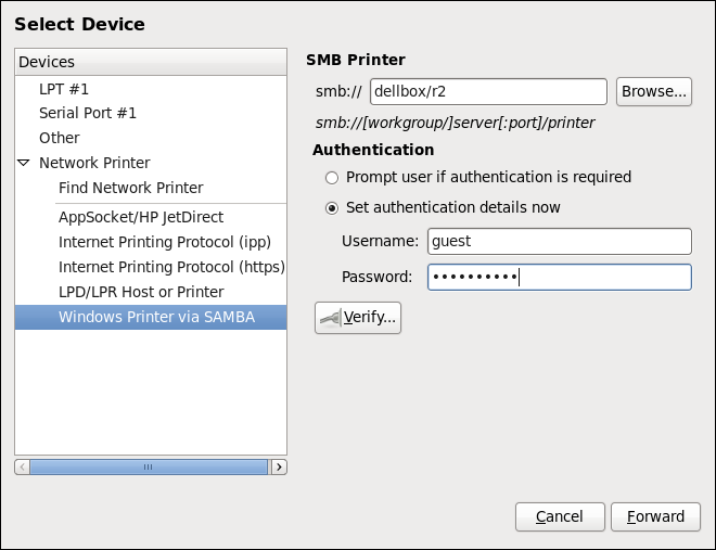 21.3.7. Adding Samba (SMB) printer Red Hat Enterprise Linux 6 Red Hat Customer Portal