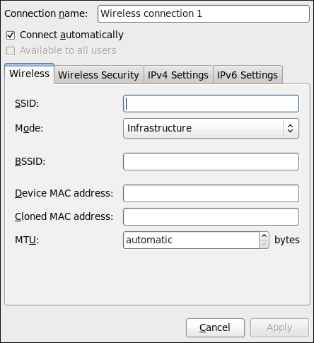 Editing the newly created Wireless connection 1