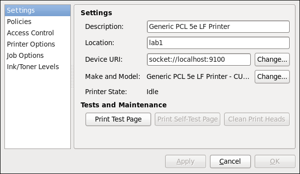 Settings page