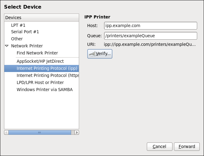 Adding an IPP printer