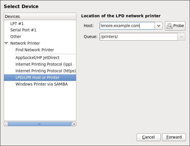 Adding an LPD/LPR printer