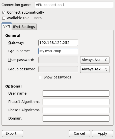 Editing the newly created IPsec VPN connection 1