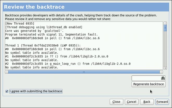 Reviewing the problem backtrace